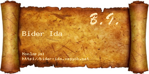 Bider Ida névjegykártya
